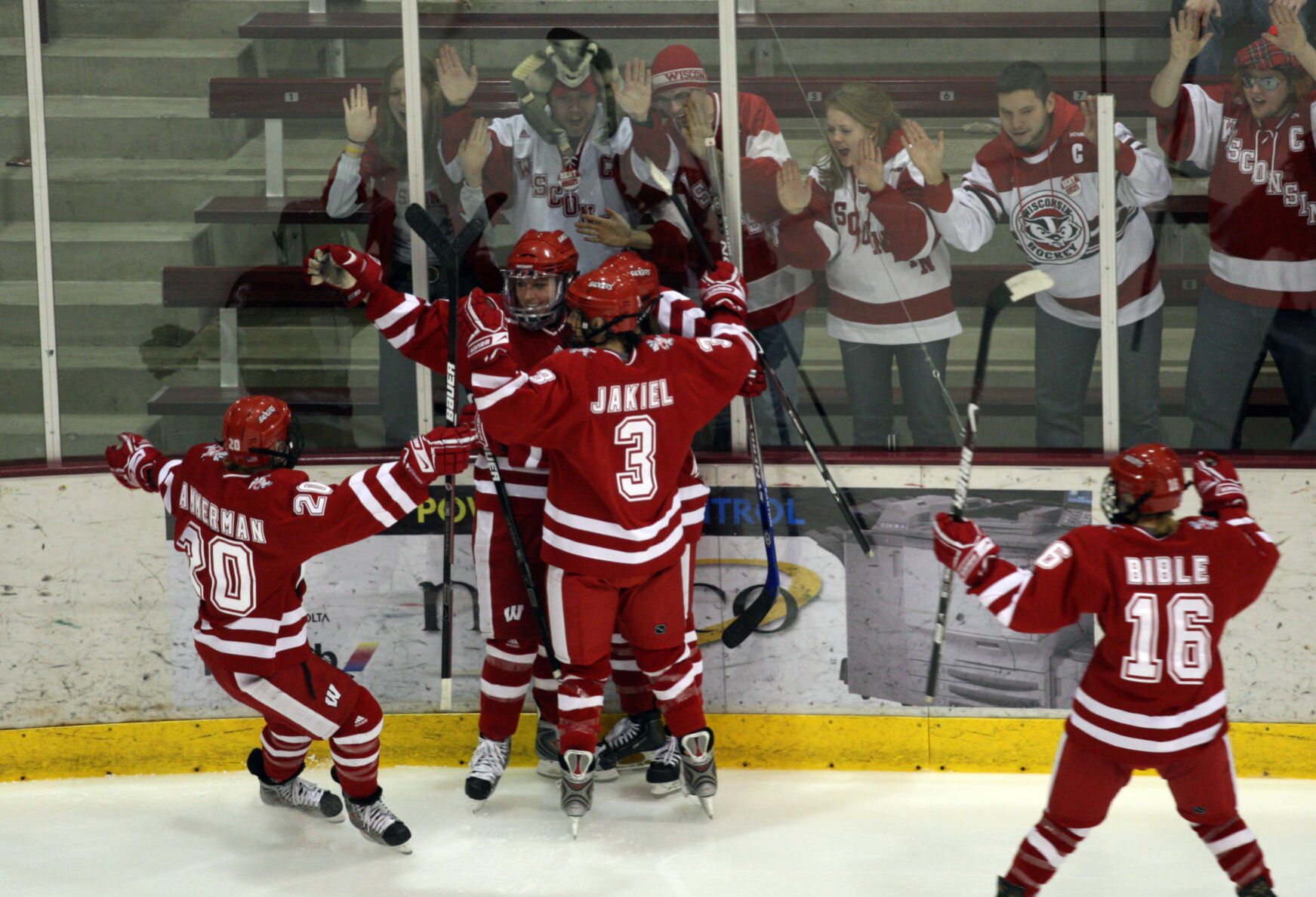 Celebrating with Badgers fans